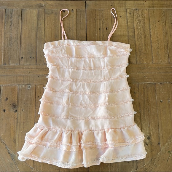Princess Polly Molina blush petal pink frill hem Ruffle feminine mini dress 6 - Picture 2 of 10